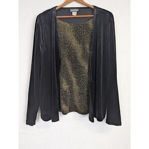 Vtg Velvet Top Black Gold Sparkle Evening Party Glam Metallic 1990s Womens Large